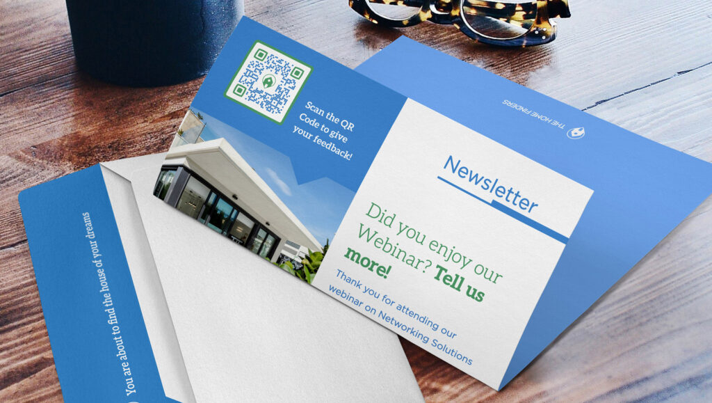 A Feedback QR Code on a newsletter prompting event attendees to give their feedback about a networking webinar