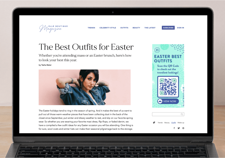 A QR Code lead magnet to right of a blog about fashion