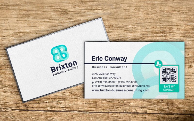 An example of a vCard Plus QR Code on a business card to easily connect at conferences