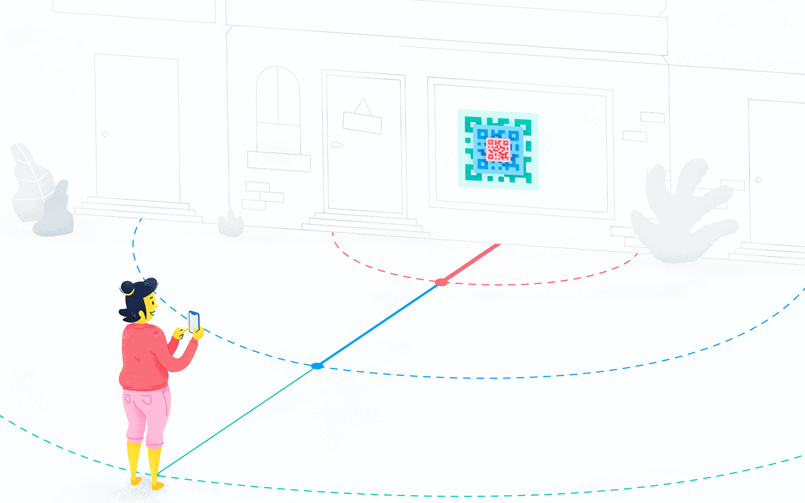 A graphic illustrates different QR Code scanning distances