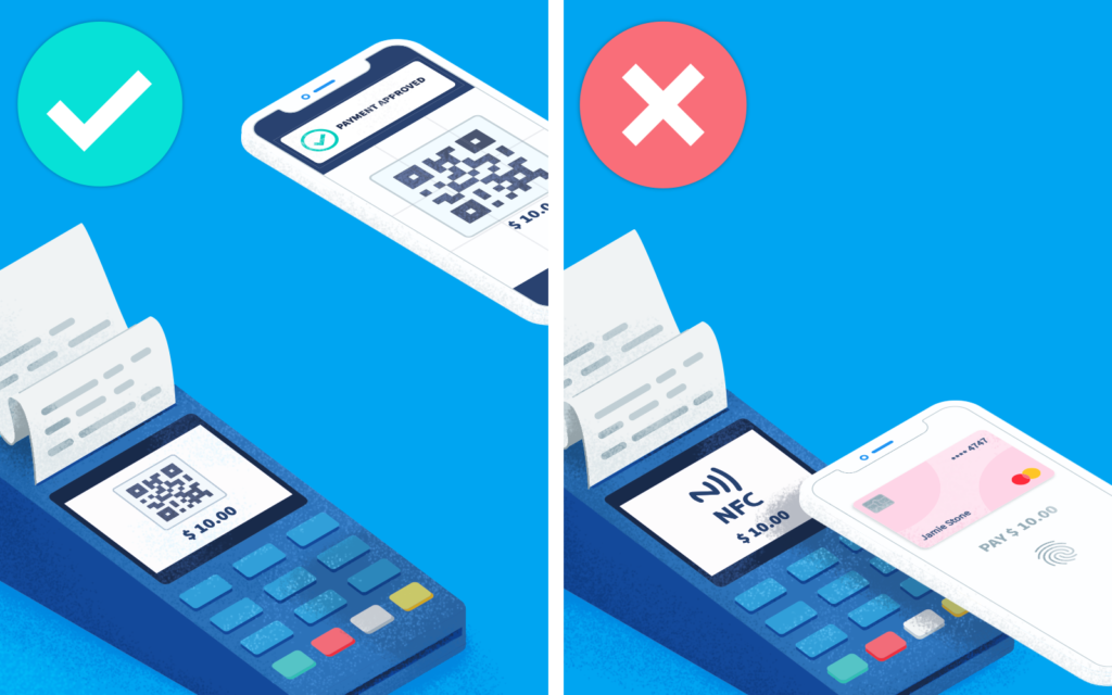 An example of using QR Codes for mobile payments with Tap to Pay technology or without physical contact at all