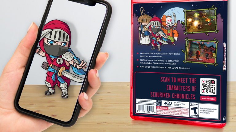 An AR QR Code on a video game package.
