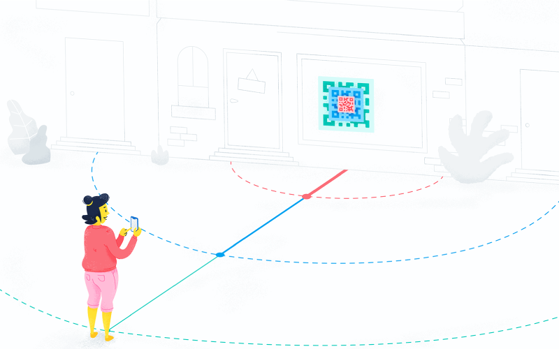 A diagram of QR Code scan radius at a distance.