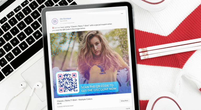 A QR Code displayed on a Facebook digital ad.