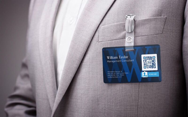A vCard Plus QR Code on a conference ID badge for touchless networking