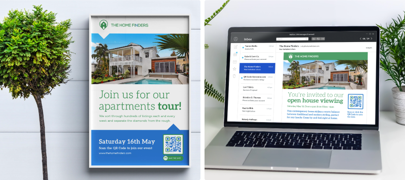A QR Code on a real estate sign that leads to the option of joining an open house viewing event