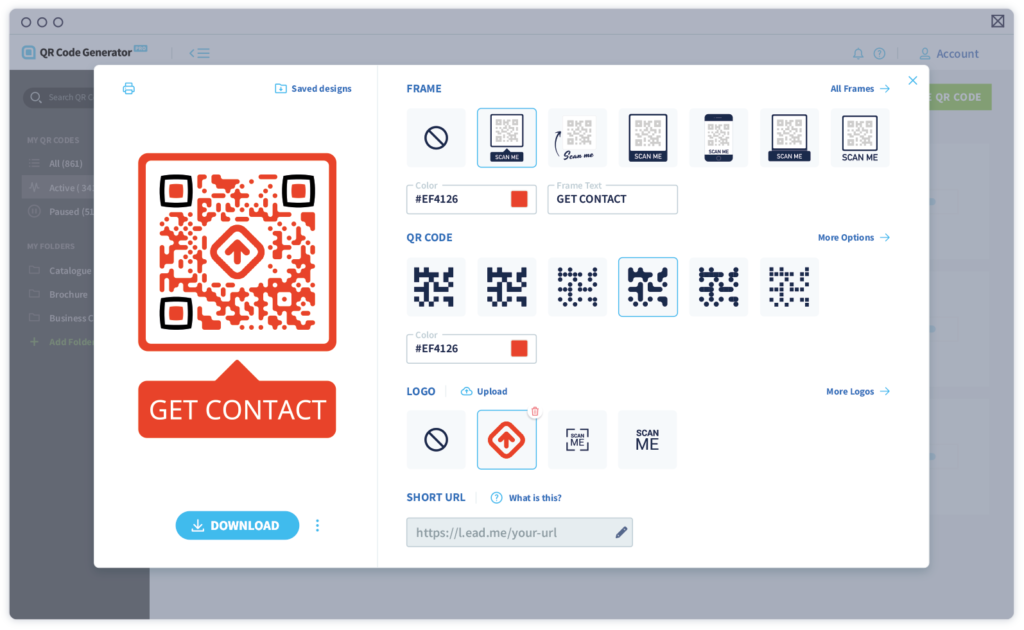 The customization screen in a QR Code Generator PRO account