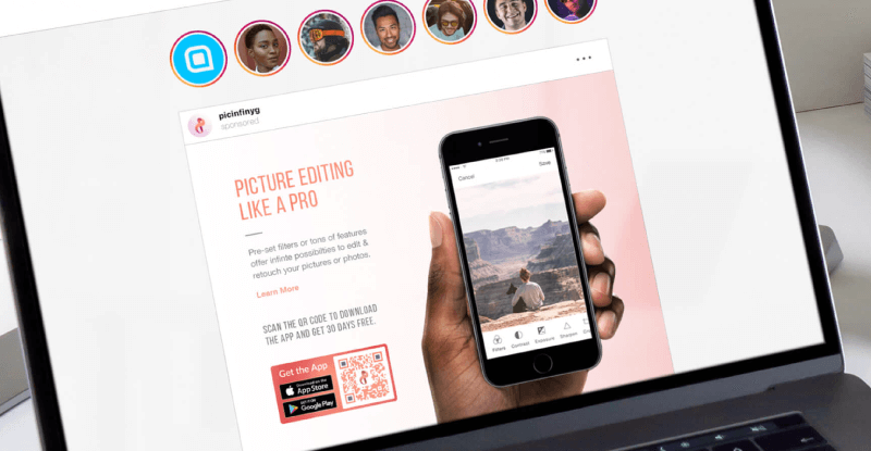 A QR Code in an Instagram ad to direct traffic to mobile without needing a link