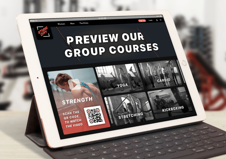 A QR Code on a preview video for an exercise course
