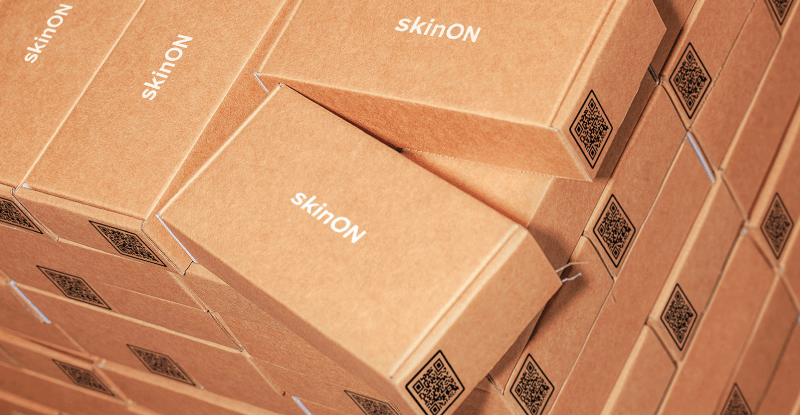 QR Codes on skinON product packaging