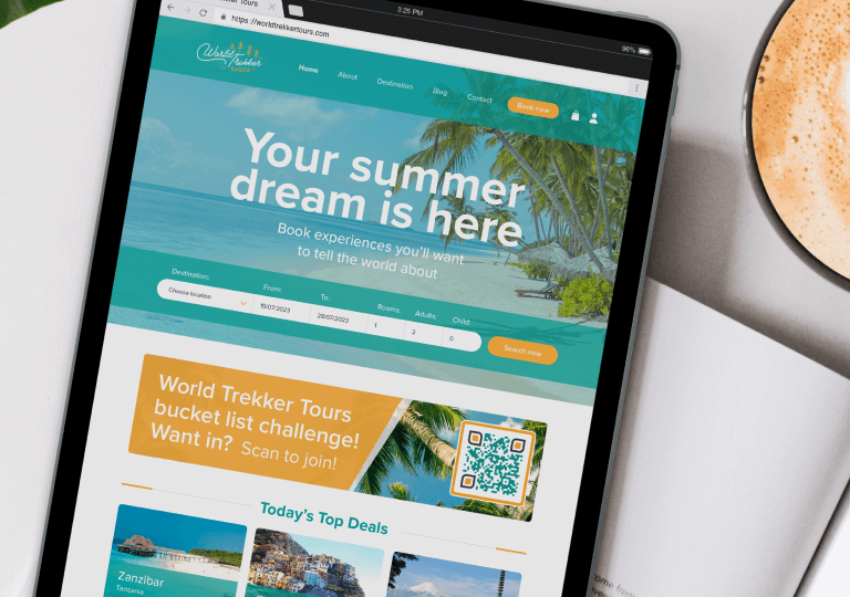 A QR Code in an advertisement for joining a travel challenge on a travel website