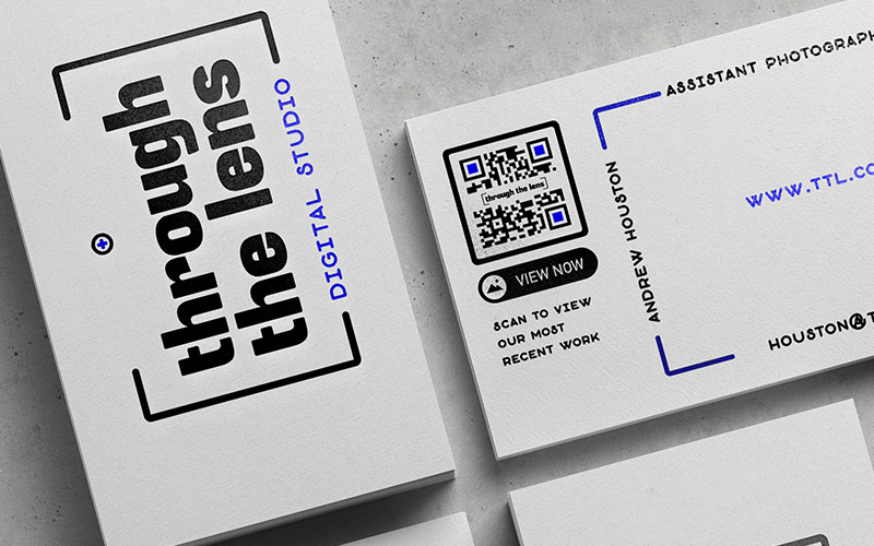 Business card with color highlights on the QR Code.