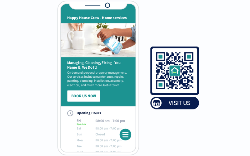 A QR Code-linked business landing page.