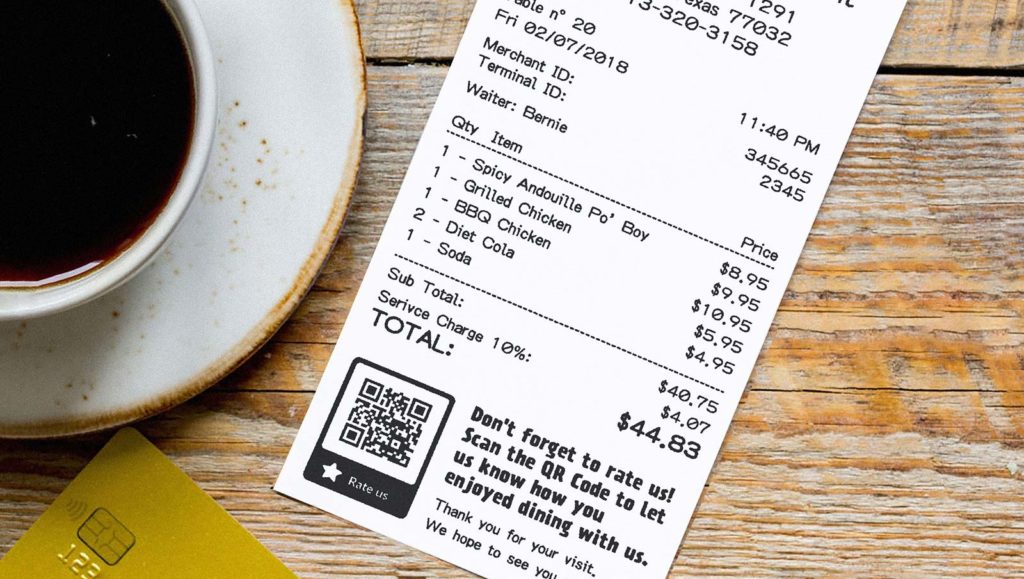 Rating QR Code idea on a restaurant receipt