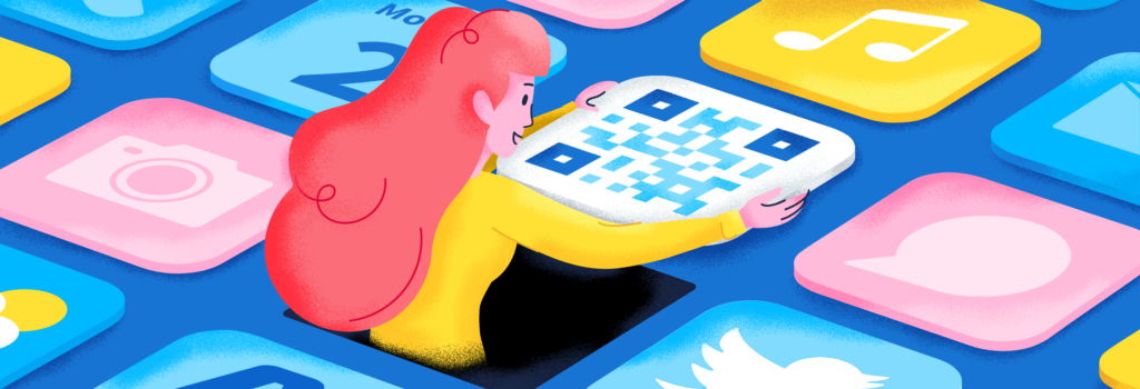 Woman placing QR Code as an app panel on a screen