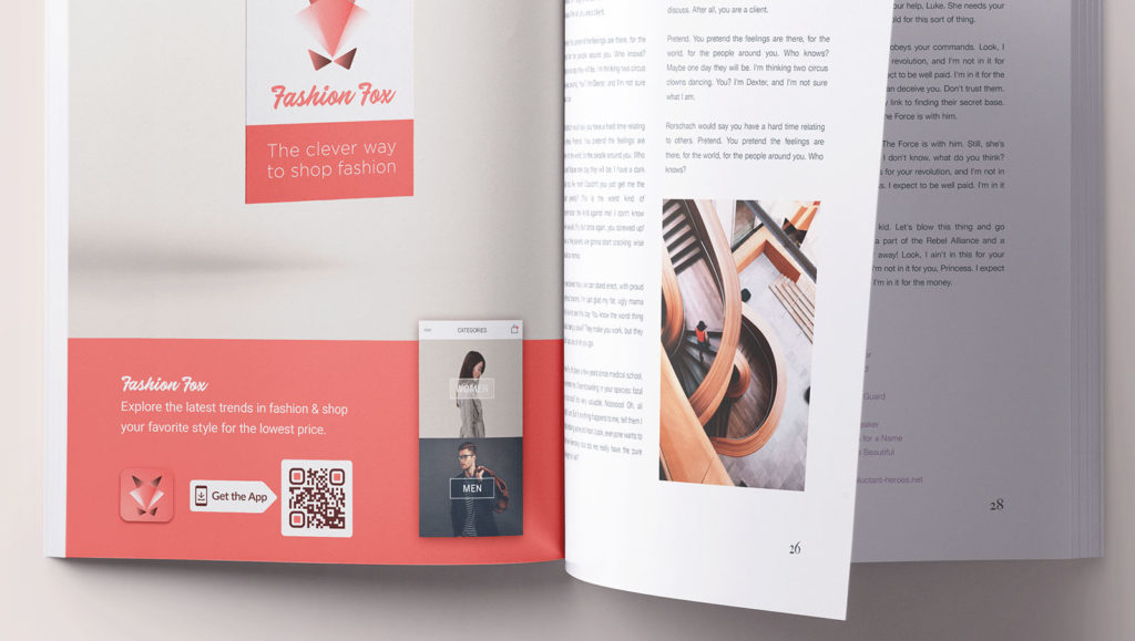 pink fashion magazine with qr codes in the content