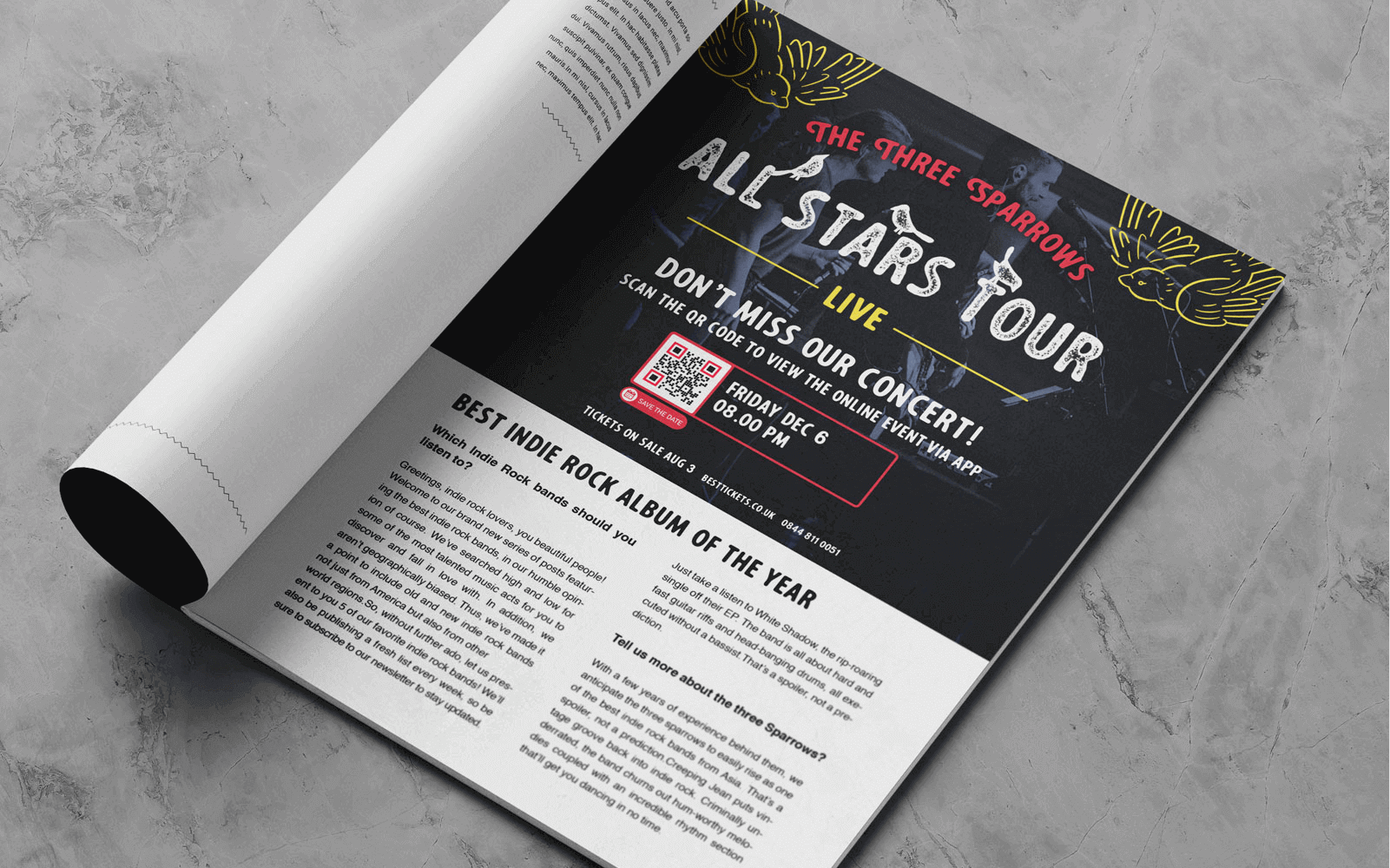 A magazine with an event QR Code.