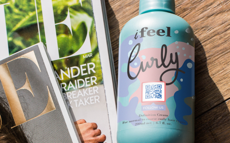 A shampoo bottle with a QR Code.