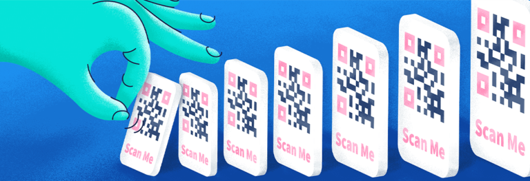 QR codes lined up being knocked down