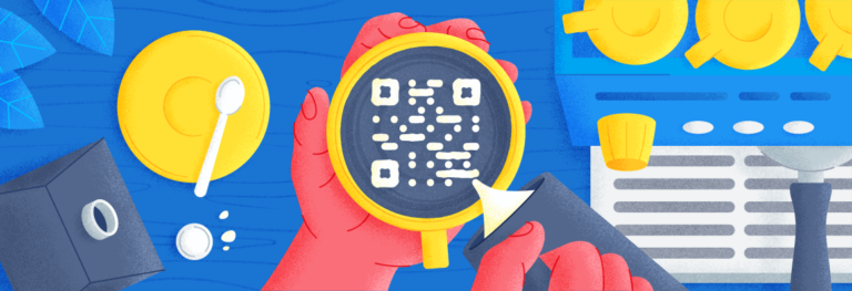 A QR Code design displayed on coffee in a mug.