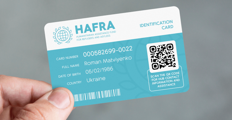 An example of a vCard Code on an identification card providing contact details.