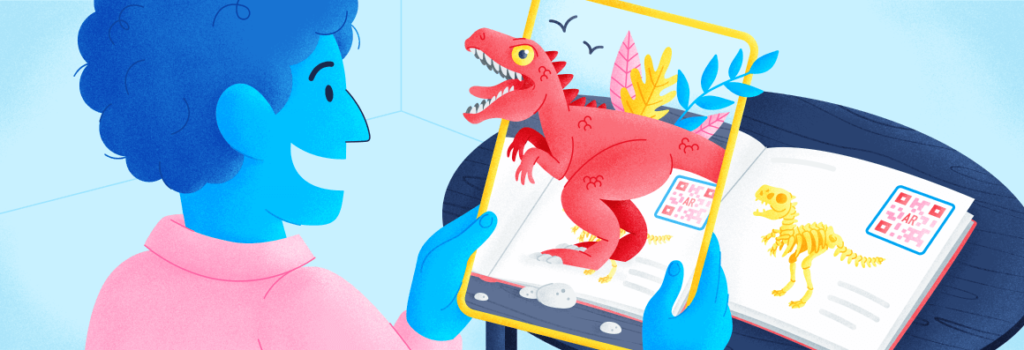 Person scans a QR code in a book to get more information about the passage on their phone