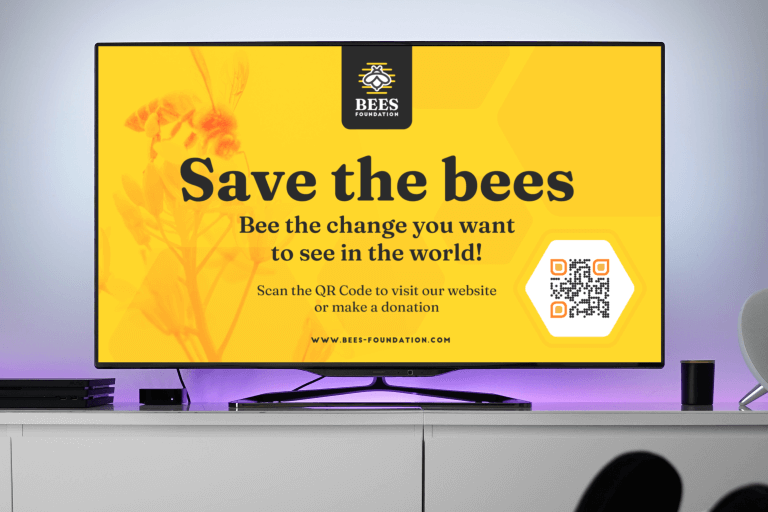 An example of a TV commercial that includes a QR Code prominently in the bottom right corner of the screen
