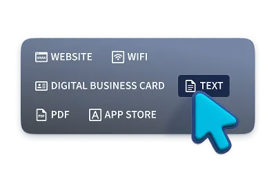 A screenshot of the QR code type selection menu showing options like URL, WiFi, and text