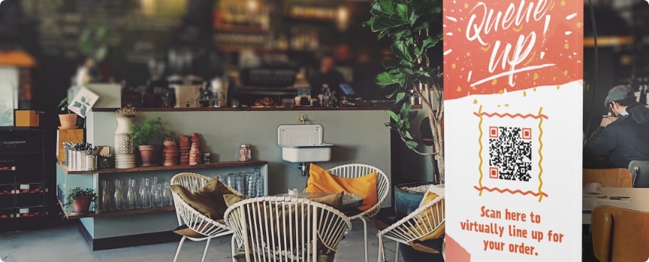 QR Code Queue System example on a restaurant banner