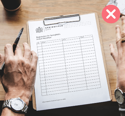 Standard registration form where privacy is not protected