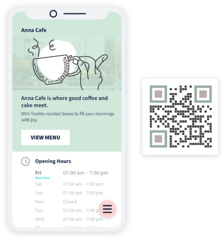 A Business Page QR Code landing page example that displays detailed business info