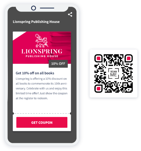 A Coupon QR Code landing page example that displays discount code