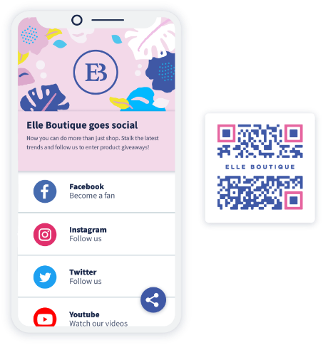 A Social Media QR Code landing page that displays all social media channels in one