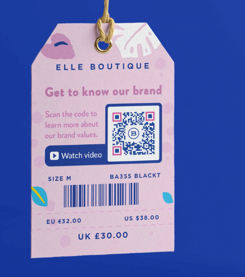 A table tent at a retail store with a QR Code that urges users to scan and rate the latest fashion collection.