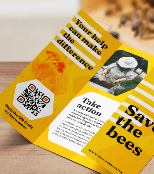 A trifold brochure from a non-profit organization with a QR Code that redirects users to a website URL to learn more information.