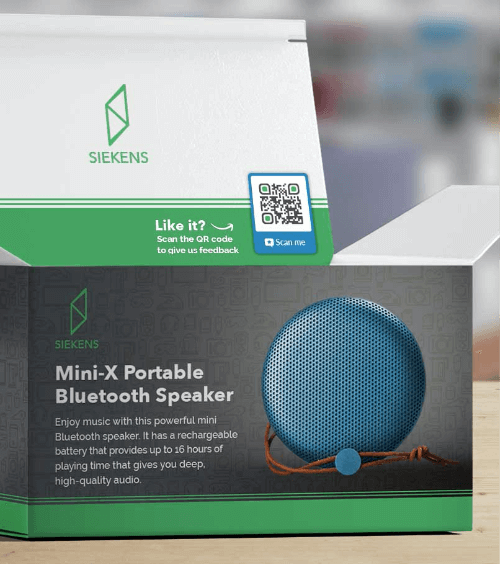 A product packaging with a QR Code that redirects customers to a feedback form.