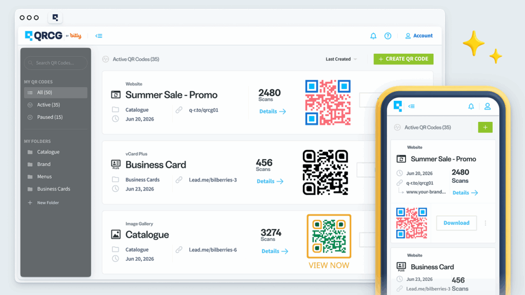 Sample mobile and desktop QR code dashboard