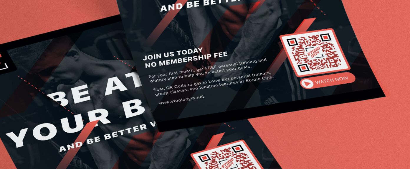Promotional flyer from a gym with a QR Code that links to a video playlist curated by the gym.