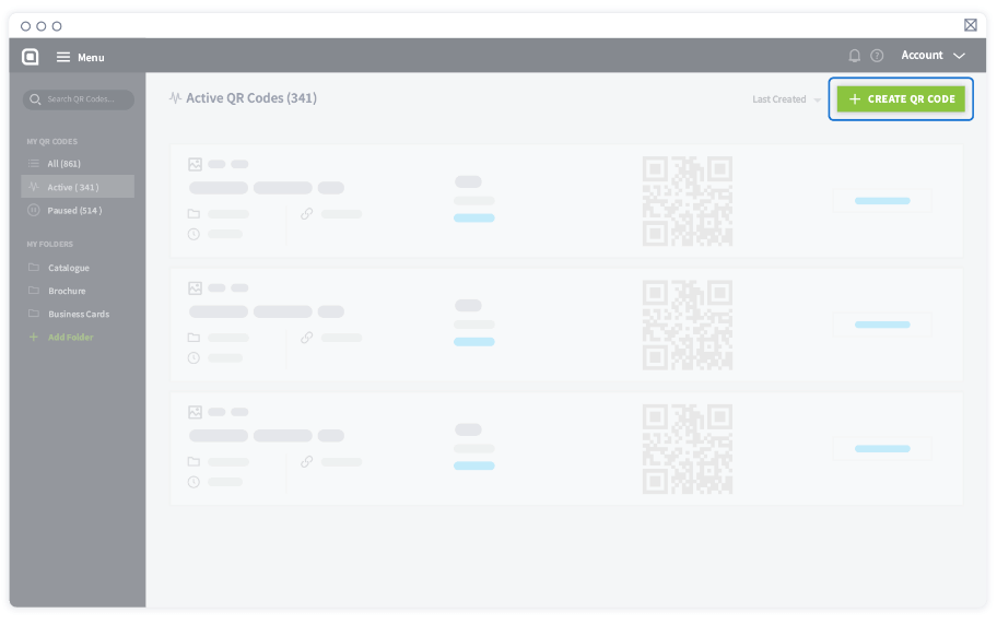 On the Dashboard, select Create QR Code to start creating Dynamic URL in bulk