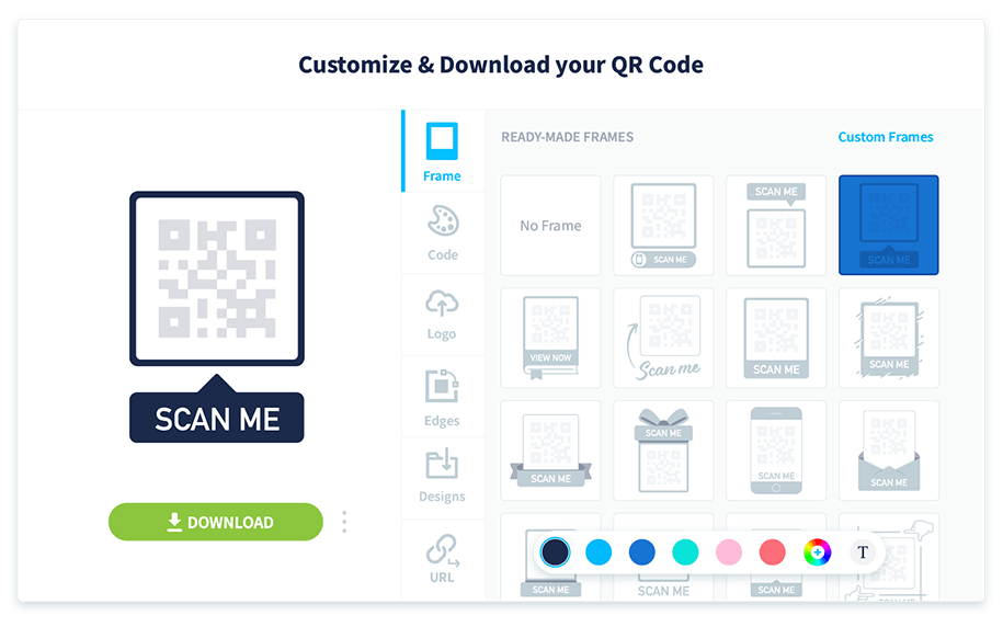 Choose from our ready-made frames to make your QR Code stand out