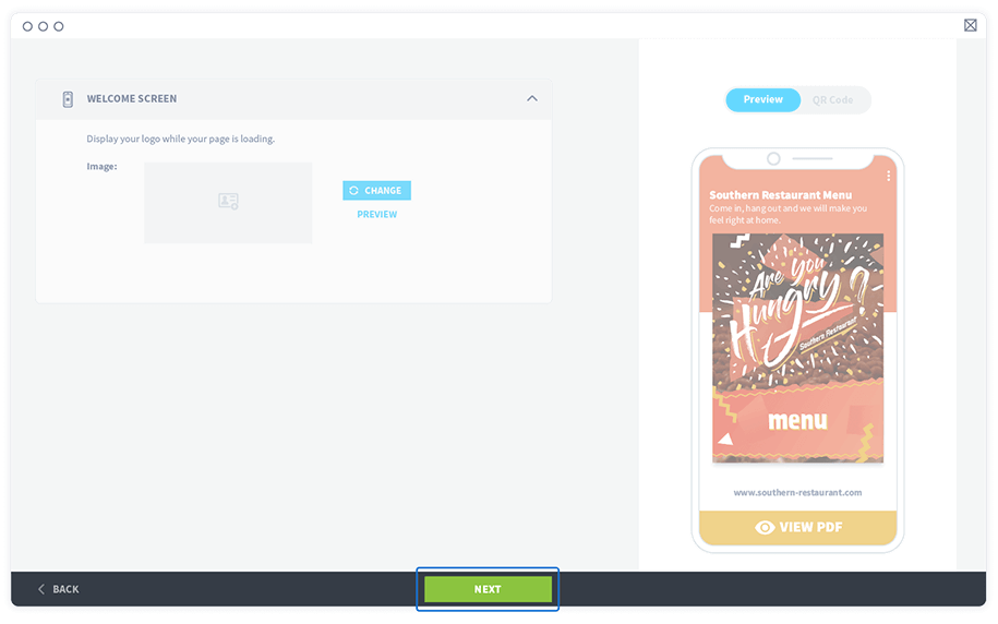 Select Next to proceed with designing your QR Code