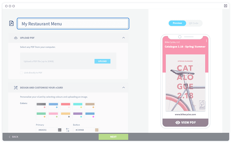 Start by naming your QR Code on the top field