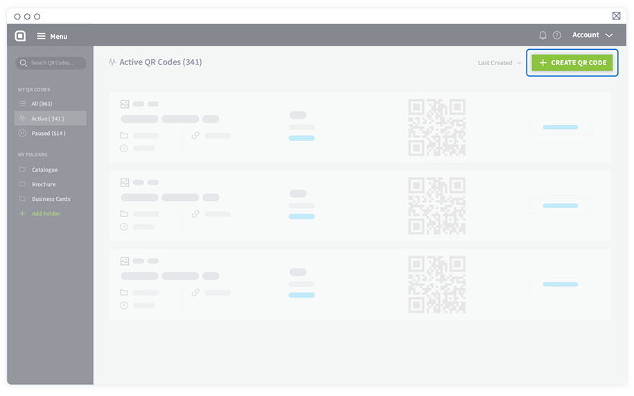 Select Create QR Code on the dashboard to start creating a QR Code