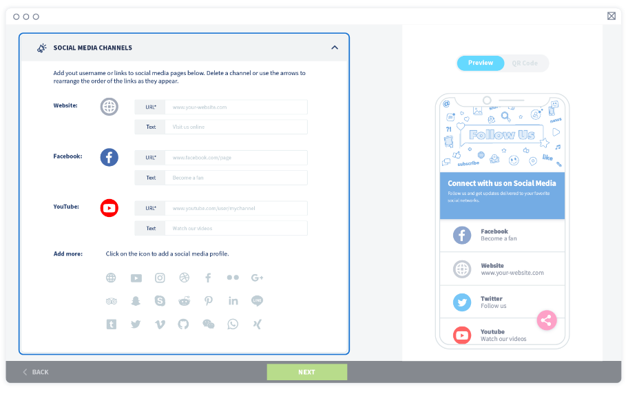 Add your social profile links and the related icons
