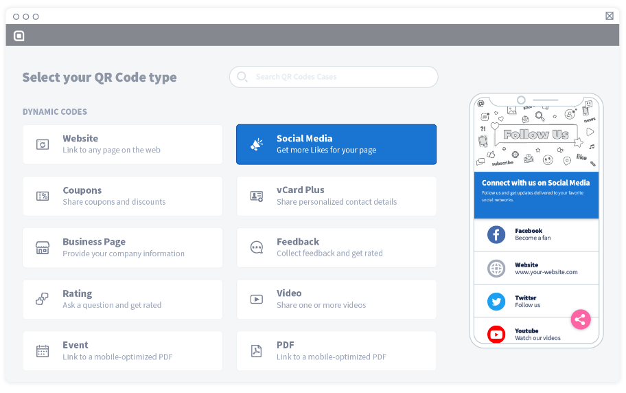 Select “Social Media“ from the list of QR Code solutions and click “Next“.