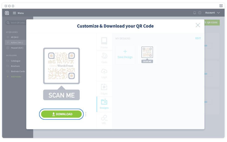Download your QR Code image file by clicking “DOWNLOAD”