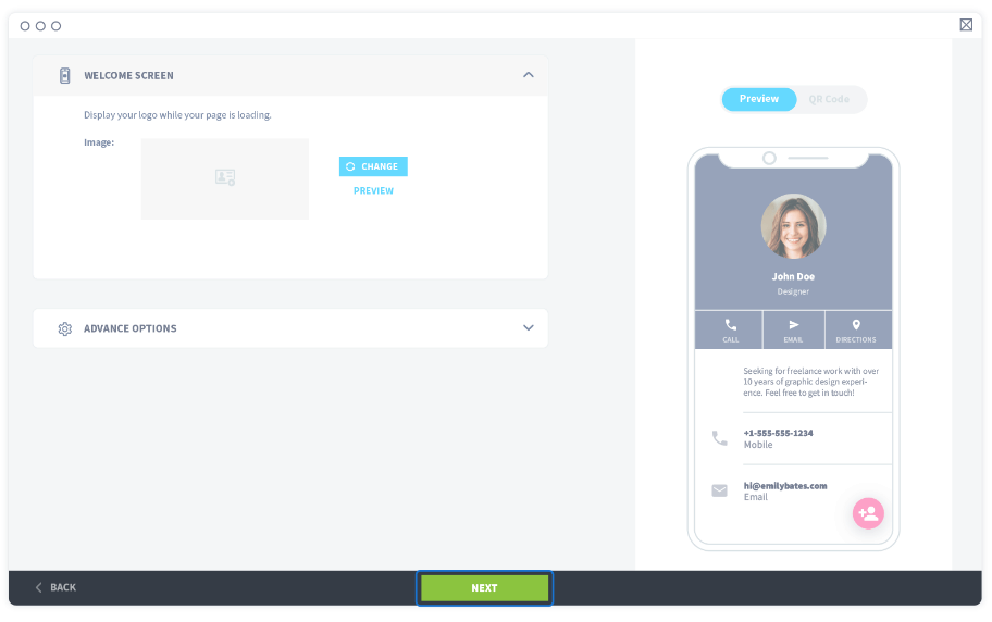 Click “Next” to customize your QR Code