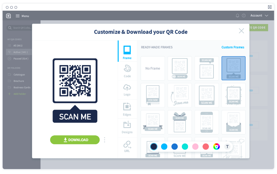 From the custom QR Code designer, select your frame