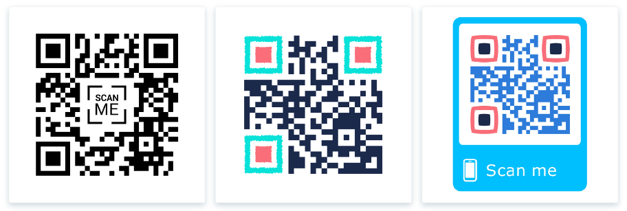Examples of the three options for Static QR Codes from the QR Code API
