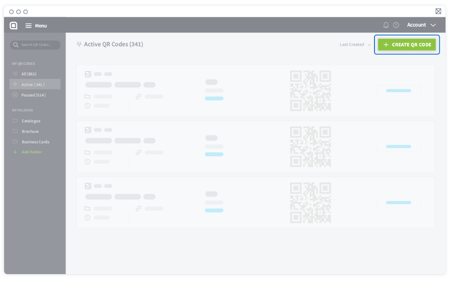 Select “CREATE QR CODE” in the upper right corner